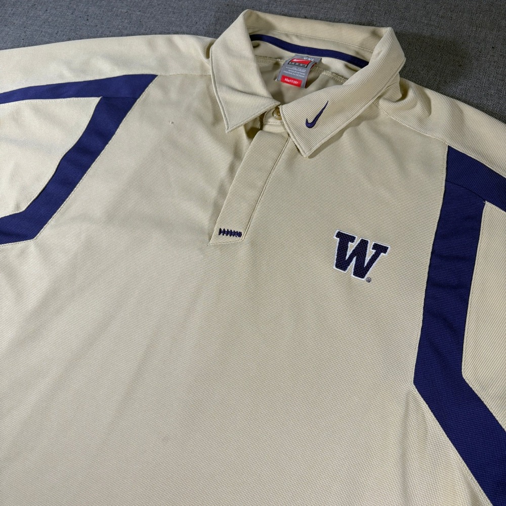 Nike Polo Shirt Mens XXL Tan Washington Huskies FIT DRY Short Sleeve Embroidered